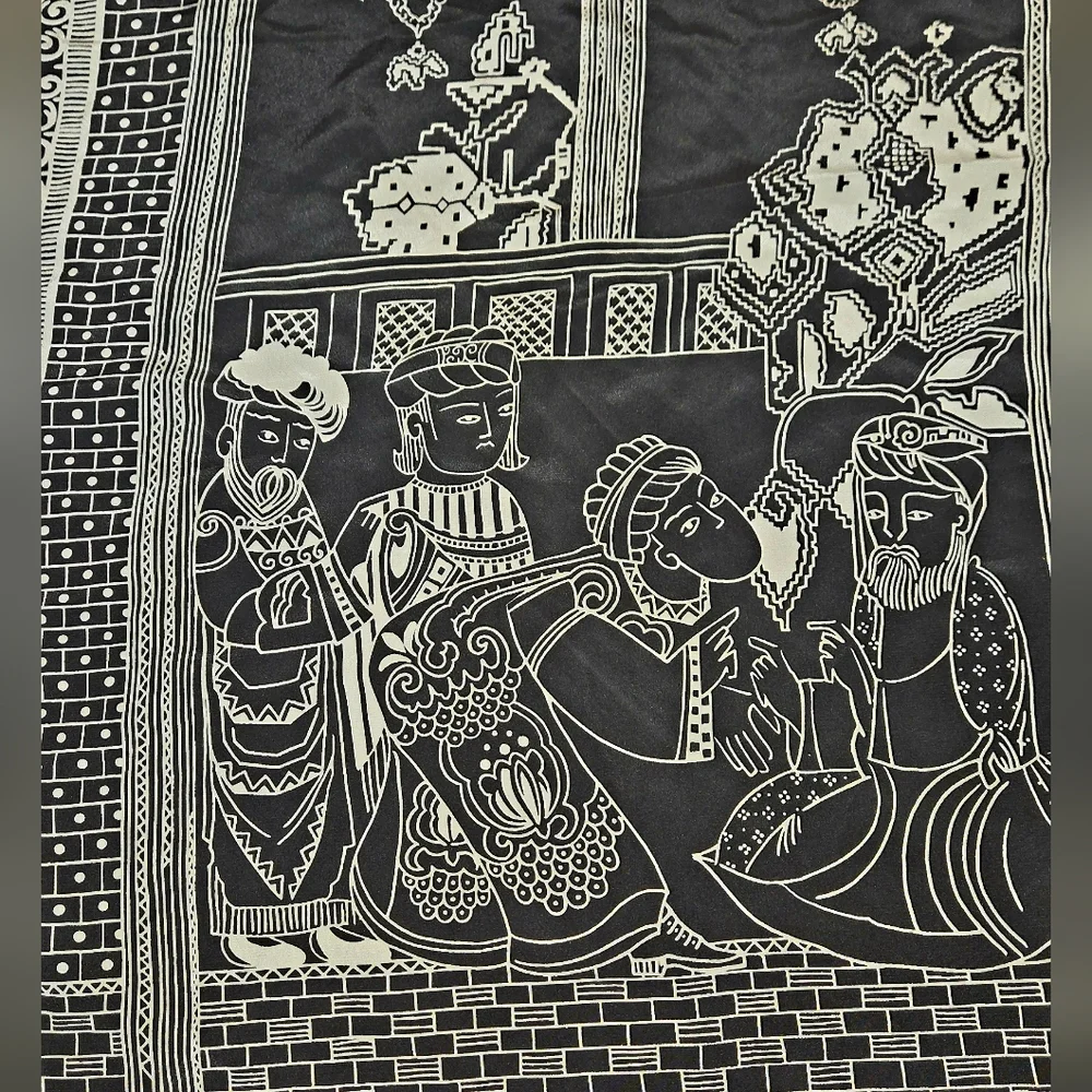 Intricate Black and White Wall Tapestry Silk